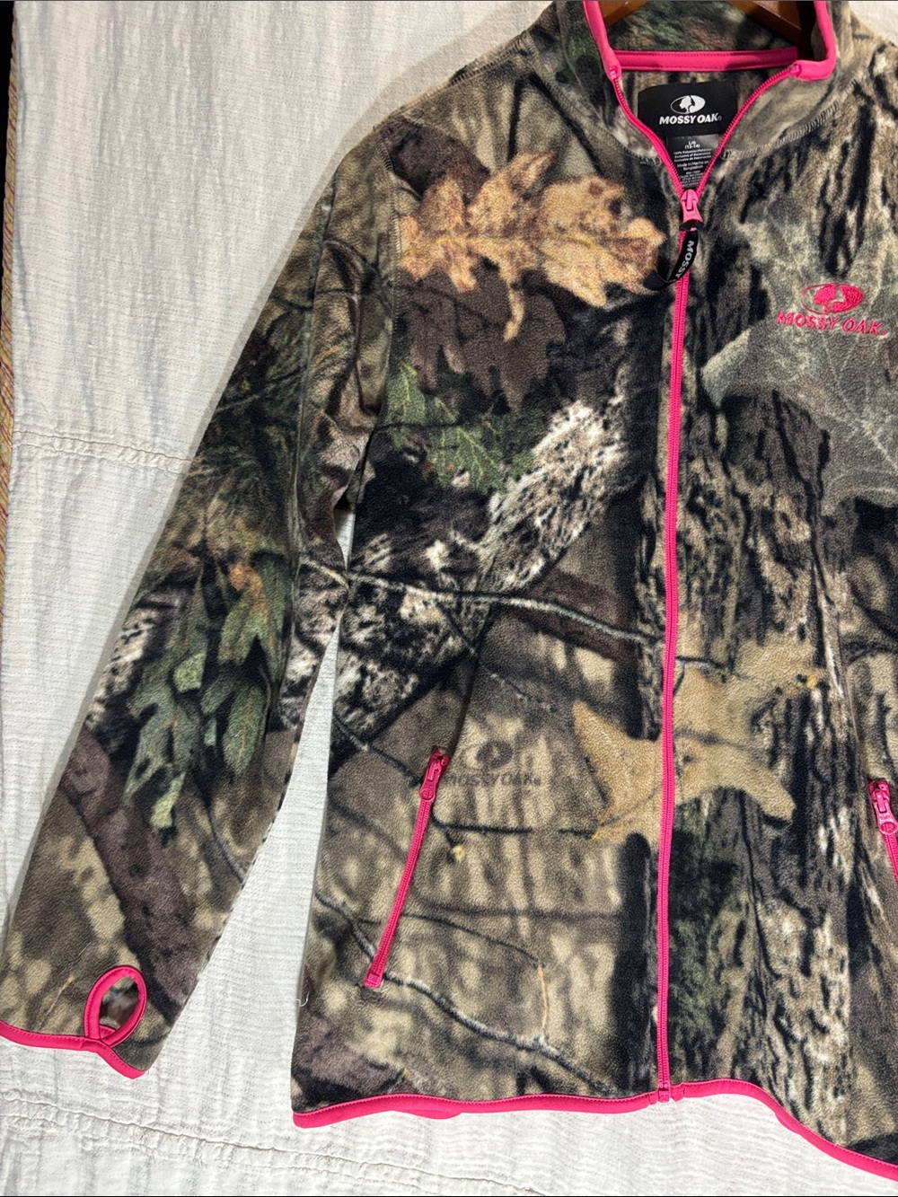 Mossy Oak Women's Camo Fleece Jacket Pink TrimFull Zip Size L EUC - Picture 5 of 10